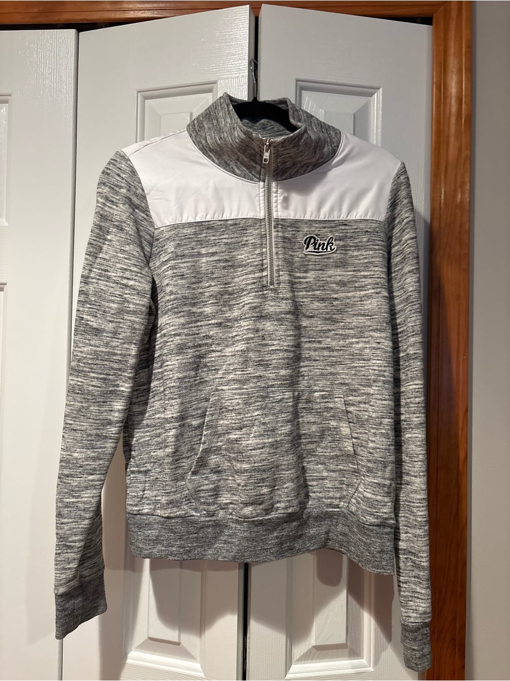 PINK Victoria's Secret Heather Gray Half-Zip Pullover with White Yoke
